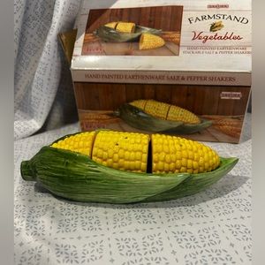 NIB:Sakura Hand painted earthenware salt & pepper shakers; corn on cob s…